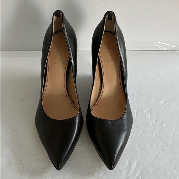 BEAUTIISOLES $395 Pointed Toe Black LEATHER Wedge Pump Women's Shoe Size 9 NWT - Picture 4 of 9